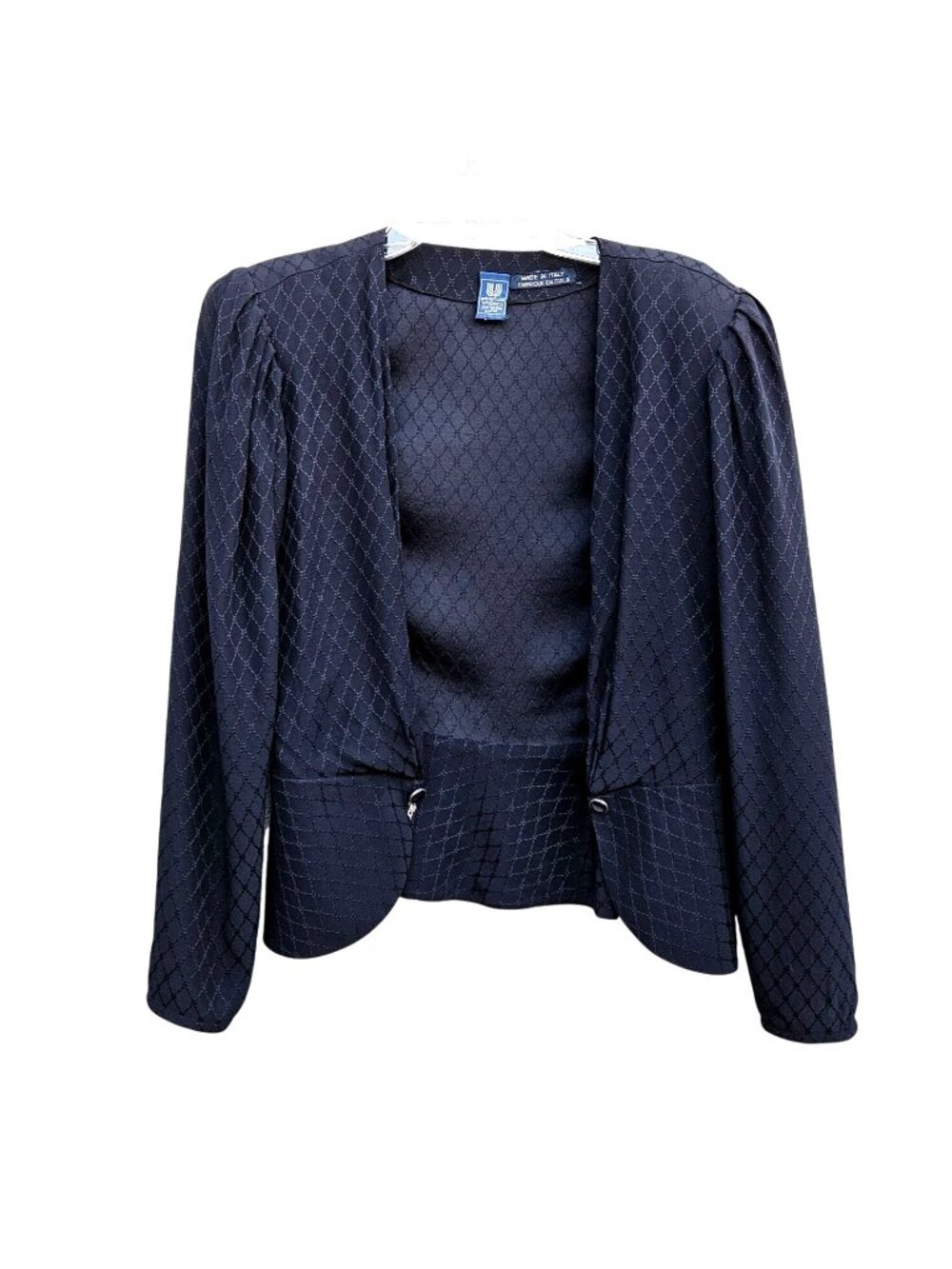Emanuel Ungaro Parelle Paris Black Silk Jacquard Peplum Jacket 1980s Vintage S